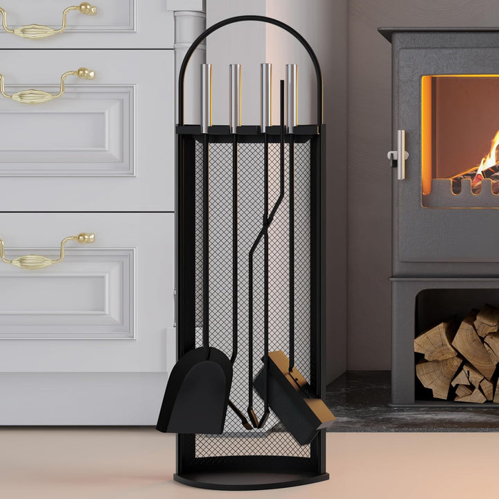 Kingson Kaminbesteck-Set mit Edelstahlgriffen, 5-teilig, 22 x 16 x 67 cm, Kaminzubehör, stilvolles u