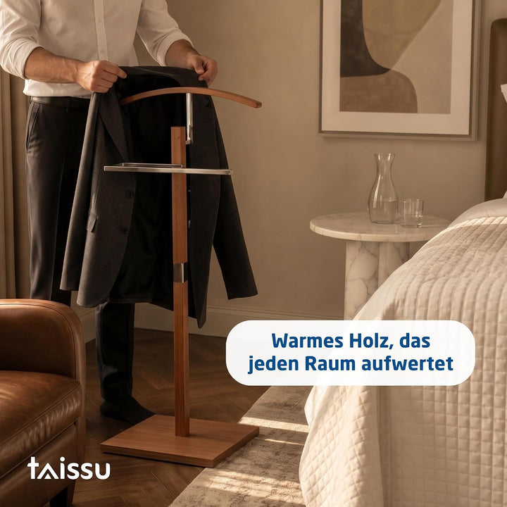 Herrendiener Mod. VAREN - Verchromte und Holzoberfläche - Mit oberer Kleiderstange und Hosenstange -