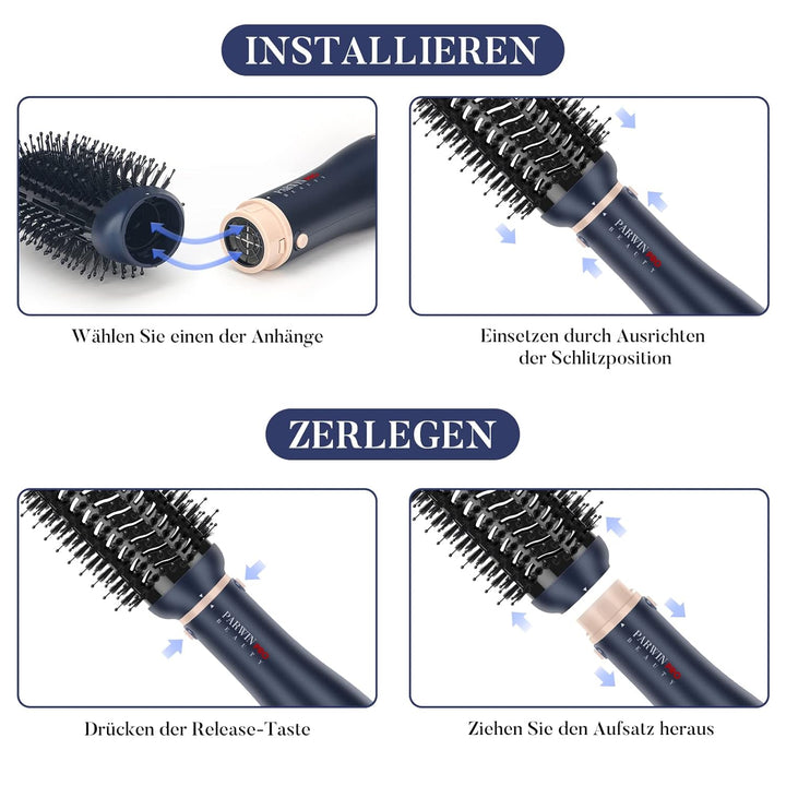 4 IN 1 Haartrockner Warmluftbürste Set, PARWIN PRO BEAUTY Styler-Set, Föhnbürste mit 4 Aufsätze zum