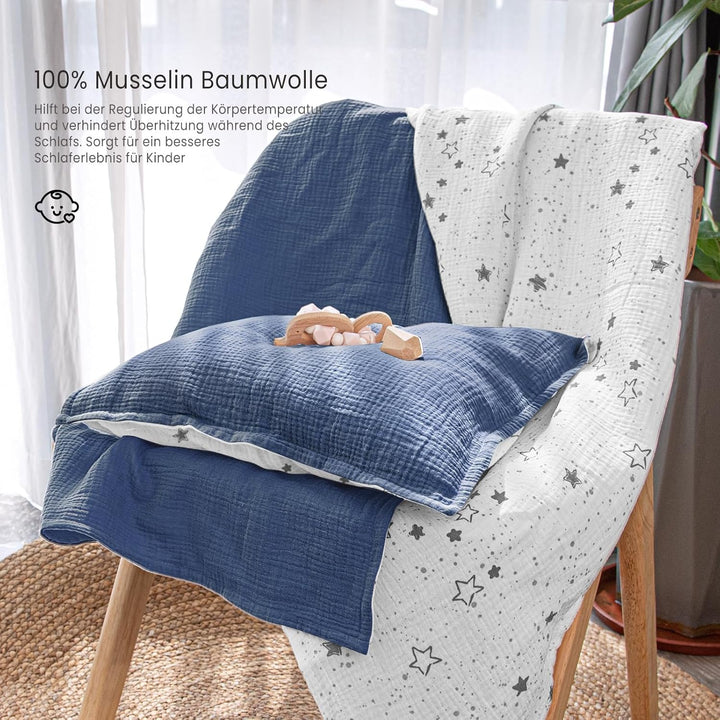 Musselin Kinderbettwäsche 100x135: Bettbezug 100x135 + Kissenbezug 40x60cm aus Baumwolle – Leicht un