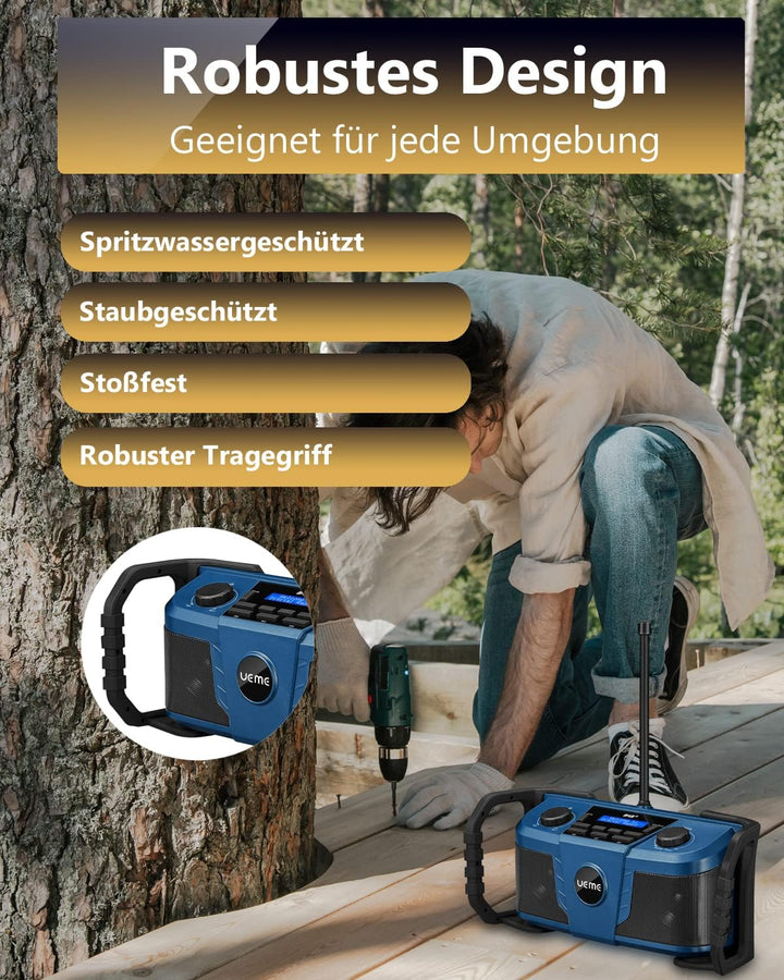 Baustellenradio DAB+ DAB FM Radio, Digitalradio mit Bluetooth und Wecker und Dimmer, Robustes DAB Pl