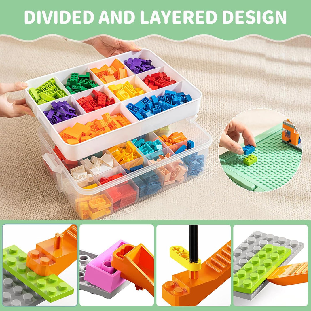 2 Stock Aufbewahrungsbox für Lego Bausteine Ablagefächer Stapelbar Kisten Spielzeug Aufbewahrung,Kun