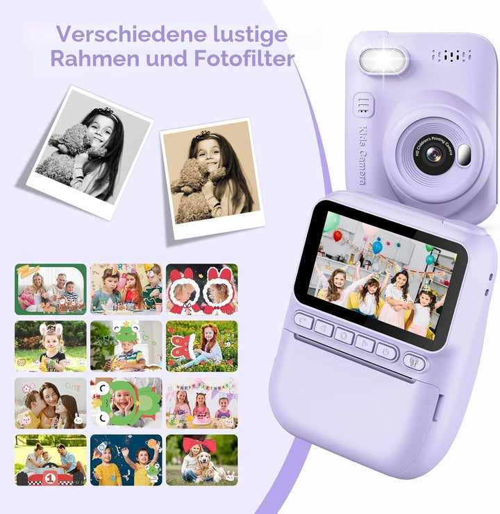 GREENKINDER Sofortbildkamera Kinder,14MP 3.0 Zoll Bildschirm Kinderkamera Sofortbildkamera mit 32G K