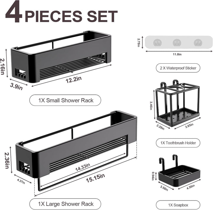 necvha Duschablage ohne Bohren - 4 Stück Badezimmer Organizer, grosse Kapazität Badregal mit Haken,
