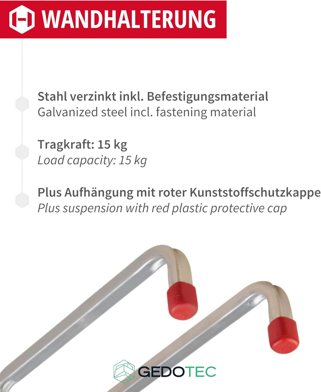 Gedotec Wandhalterung - Wandhaken zum Schrauben Stahl verzinkt | DUO | 6 Stück Gerätehaken Länge: 25
