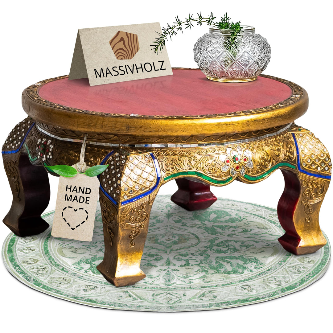 livasia Runder Opiumtisch, Beistelltisch, Glasmosaiktisch, Nachttisch, Hocker (grosser Tisch) 50cm D