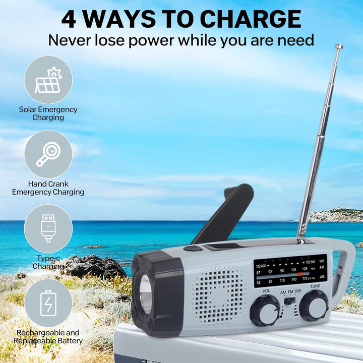 Kurbel Radio, 2000mAh notfallradio mit kurbel und solar AM/FM/SW Radio mit SOS Alarm Taschenlampe, 3