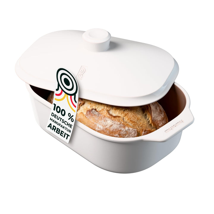myromy® Bräter, Schmortopf & Brotbackform aus Keramik Natur-Ton: Bratentopf, Dampfgarer & Backform,