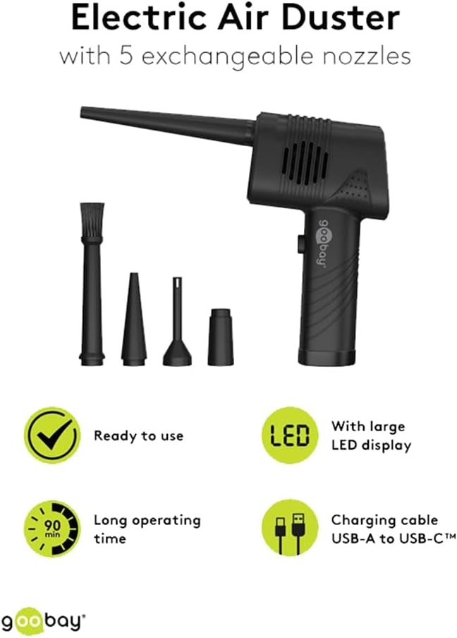 goobay 61667 Elektrisches Staubgebläse/Reinigung von PC, Tastatur, Heizkörper, Sofa etc. / Akku mit