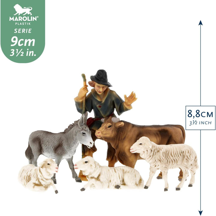 Marolin Tiergruppe mit Schäfer, 6-Teil. Set, zu 9cm Fig. (Kunststoff)