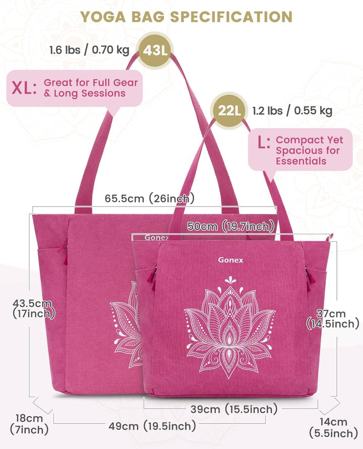 Gonex Yogatasche, Grosse Pilates Tragetasche mit Mehreren Taschen für Damen Herren, Robuste Canvas T