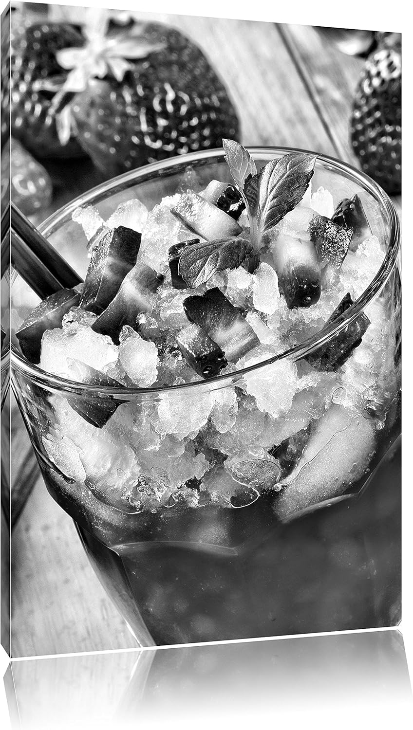 Pixxprint Monocrome, Leckerer Erdbeercocktail, Format: 100x70 auf Leinwand, 100x70