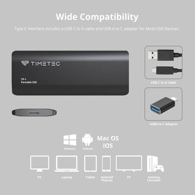 Timetec Tragbare externe SSD USB 3.2 Gen2 USB-Typ C bis zu 560 MB/s ultradünnes Flash-Aluminium-Mini