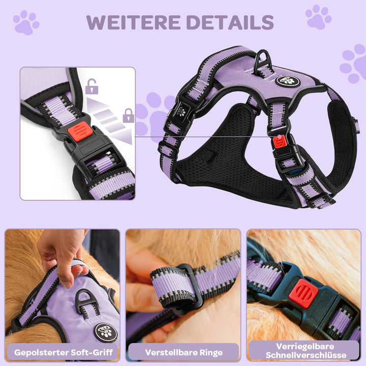 FURRYFECTION Hundefreileinengeschirr Zugfrei Würgfrei, Reflektierendes Oxfordgewebe, Polsternder Gri