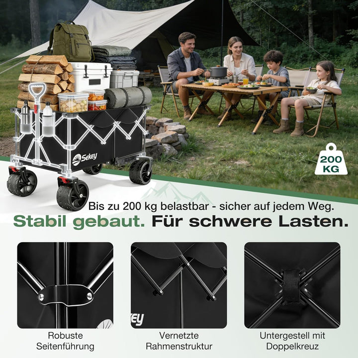 Sekey XXL Plus Bollerwagen Faltbar 200L 200KG Belastbar, Faltbollerwagen mit Extra Breite 17x10 cm A