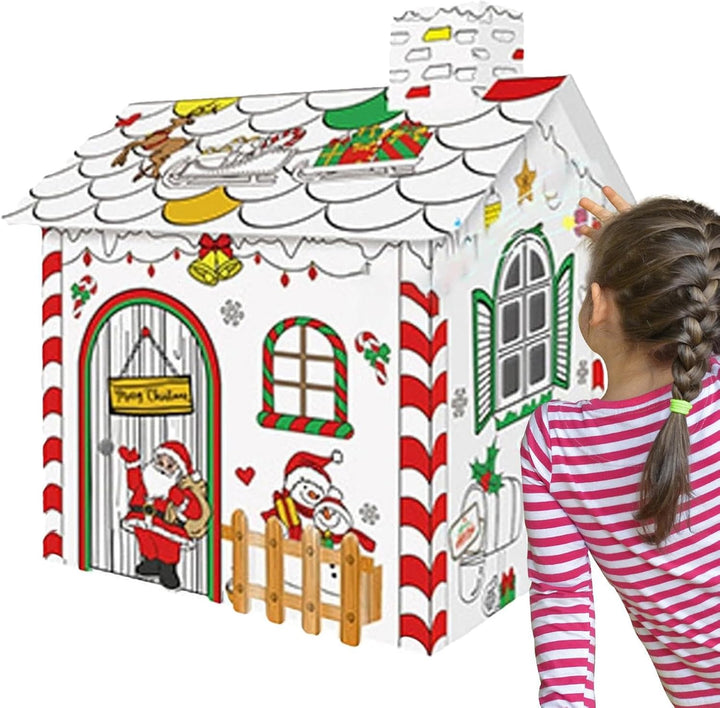 3D Weihnachtshaus aus Pappe | Bastelset mit LED-Beleuchtung | Malen & Bemalen - Bastelspass für Kind