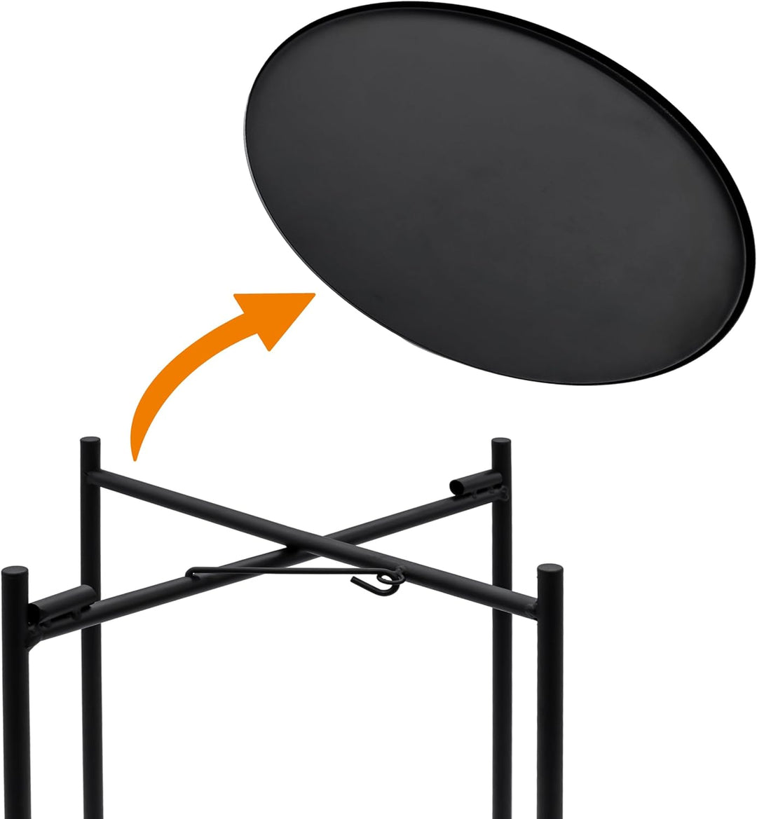 Spetebo Beistelltisch Metall schwarz rund 48 x 28 cm | 2 Ablagen, Klappbar, Abnehmbare Tablett Tisch