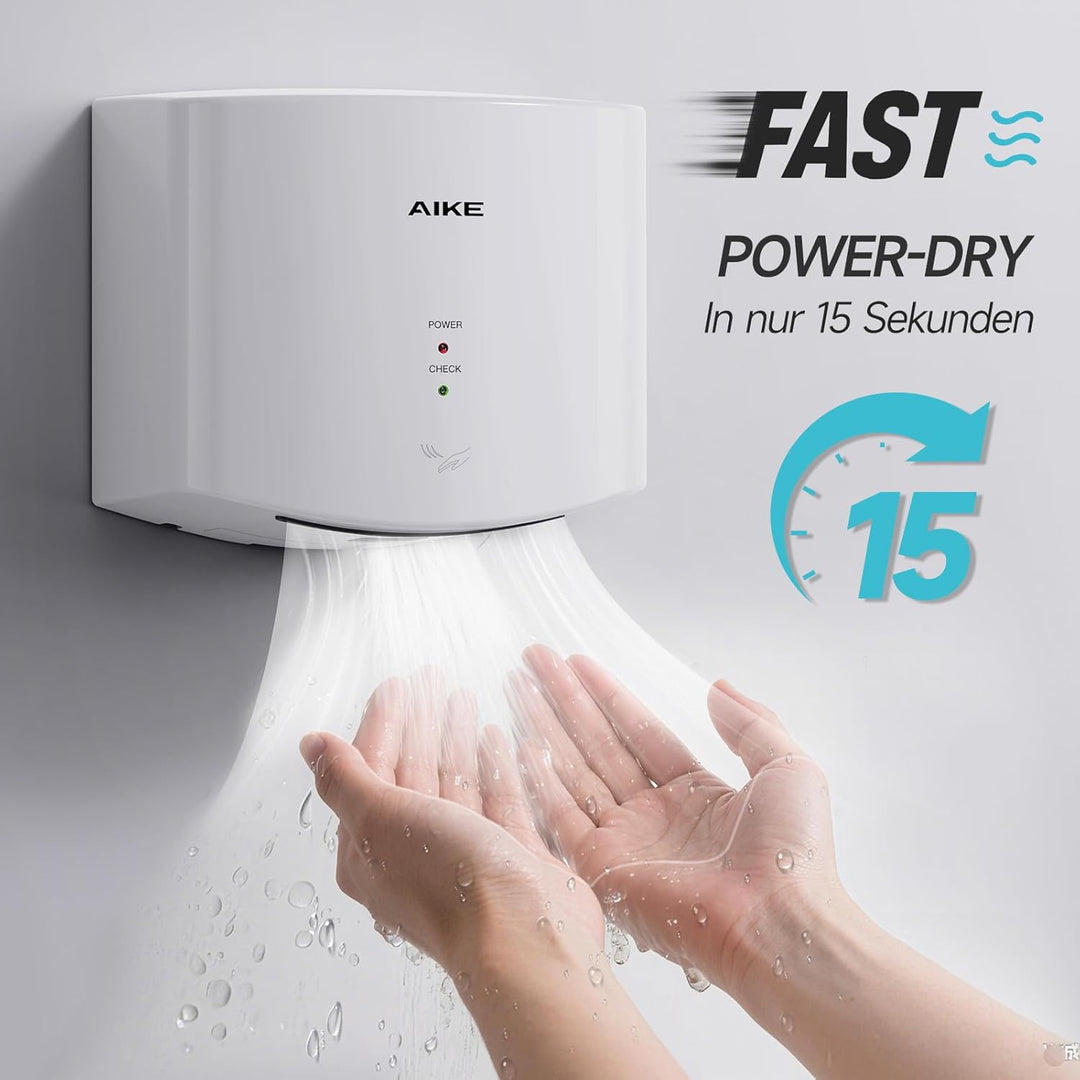 AIKE Air Wiper Kompakt Händetrockner, Hochgeschwindigkeit, 1400W 220V, Stecken & Loslegen, Papierlos
