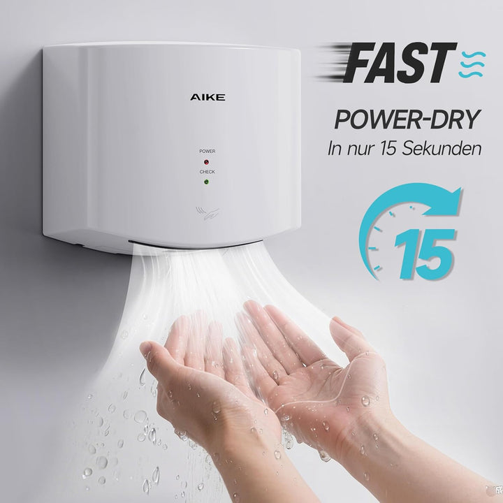 AIKE Air Wiper Kompakt Händetrockner, Hochgeschwindigkeit, 1400W 220V, Stecken & Loslegen, Papierlos