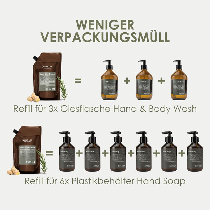 Jean &amp; Len Hand &amp; Body Wash Rosemary und Ginger, mit reinigt pflegt die Haut, ohne Parabene, Silikon