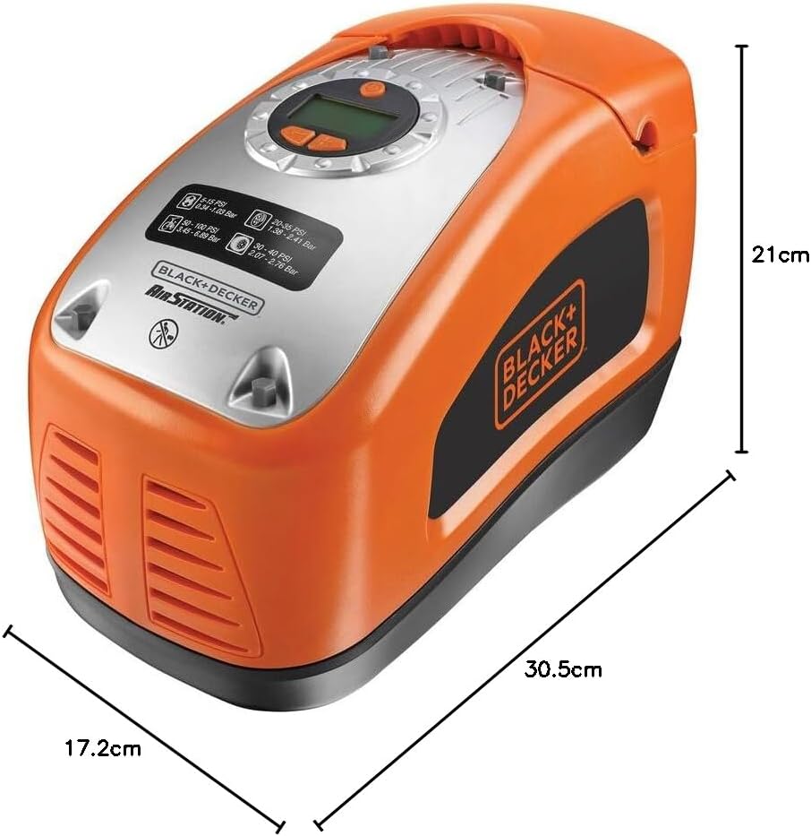 Black+Decker Kompressor (11 bar / 160PSI, Luftpumpe, digitale Druckeinstellung, Kabelfächer, beleuch