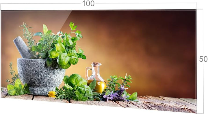 GRAZDesign Spritzschutz Küchenrückwand Glas Küche für Herd &amp; Küchenspüle, Kräuter in braun - Glaspla