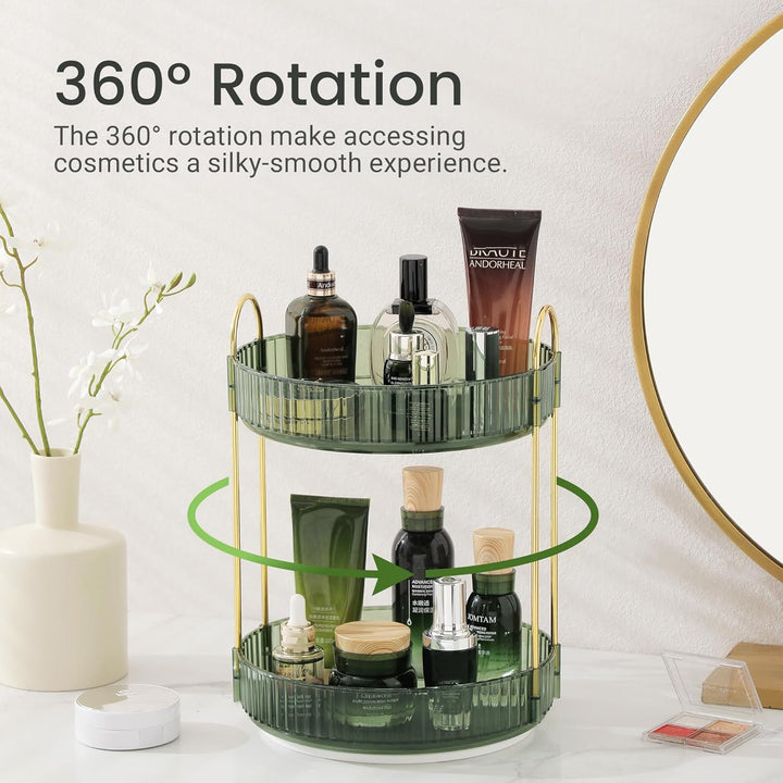 ROWNYEON Make up Organizer 360° Drehbar Kosmetik Organizer,Hautpflege Parfüm Organizer, 2 Lagen BadO