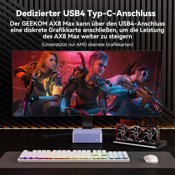 GEEKOM Mini PC AX8 Max Windows 11 Pro Vorinstalliert mit AMD Ryzen 7 8745HS,16GB DDR5+1TB SSD, AMD R