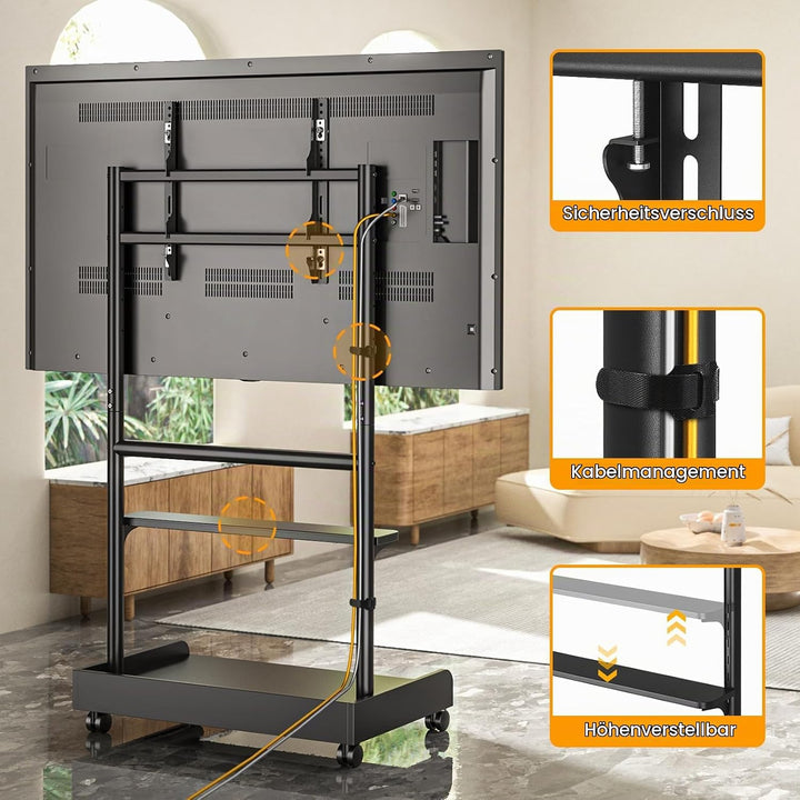 TVON TV Ständer Rollbar TV Rollwagen Für 40 bis 86 Zoll Flach &amp; Curved Fernseher, Höhenverstellbarer