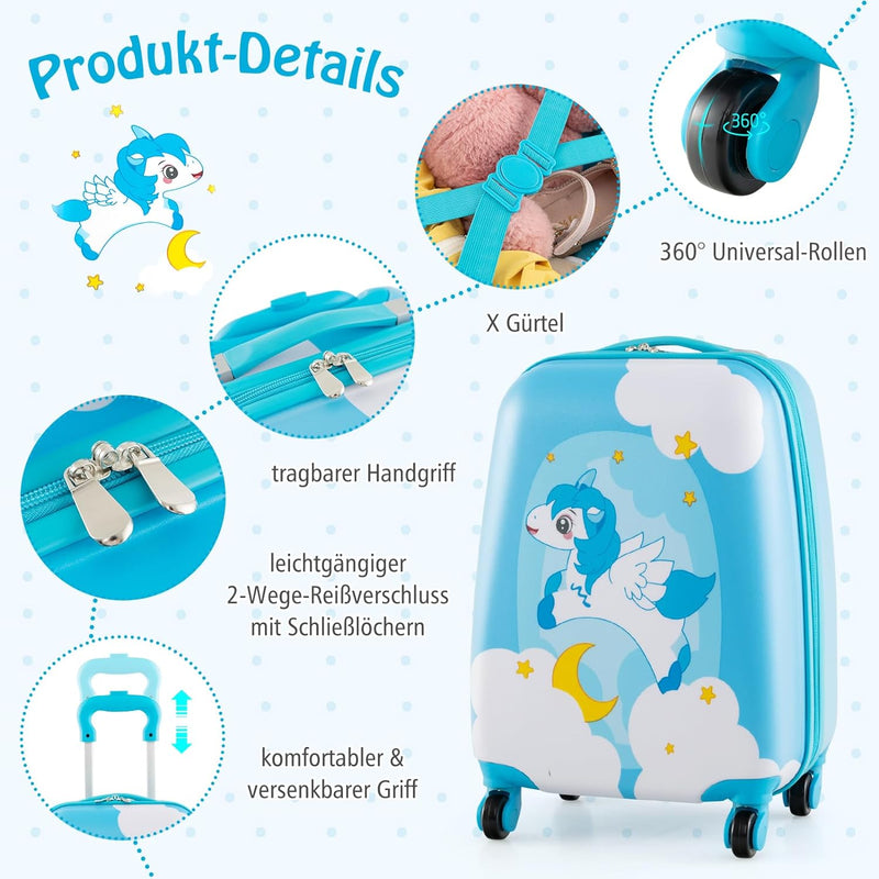 DREAMADE 2 TLG. Kinderkoffer & Rucksack, 16” +12” Kinderkofferset, Kindertrolley Kindergepäck, Handg