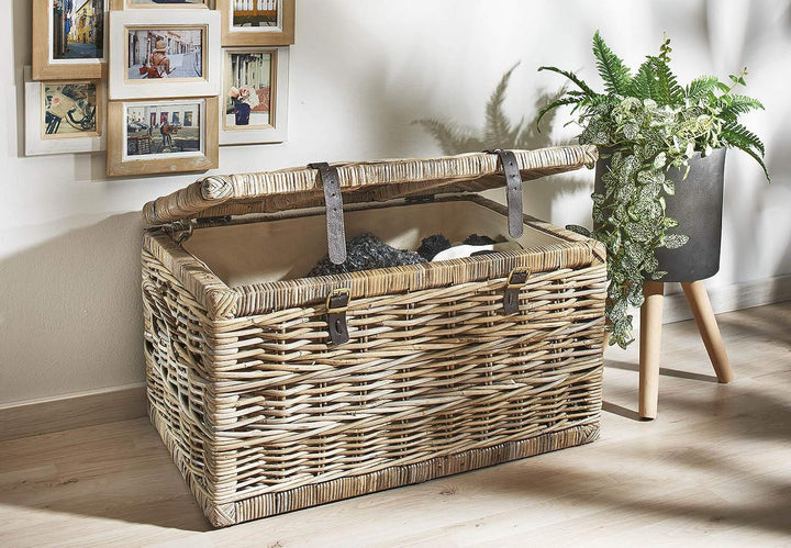 Kobolo Truhe Korbtruhe Sitztruhe - Rattan - grau - mit Textil - 70x45x40 cm