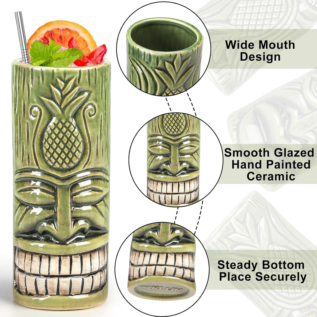 Tiki-Tassen-Set 2 Stück Hawaii-Party-Becher aus Keramik, für Cocktails, hochwertiges Tassen-Set mit