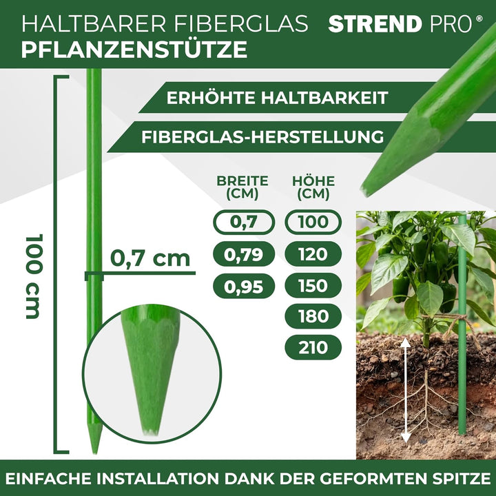 STREND PRO Pflanzstäbe 100 cm - 25er Set | Ø 7 mm Fiberglas Rankstab Grün | Flexible Pflanzenstütze