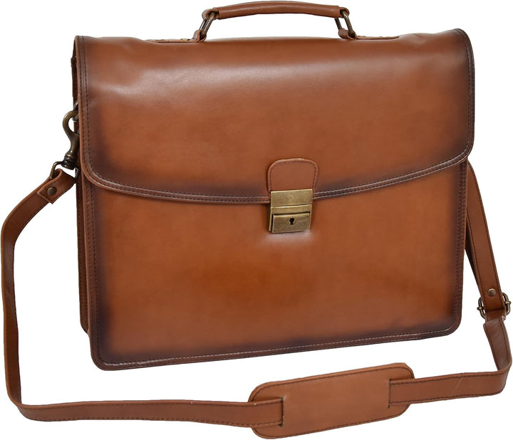 A1 FASHION GOODS Herren Aktentasche Italienisches Leder Soft-Slim-Tasche Antike Vintage Hellbraun Ge