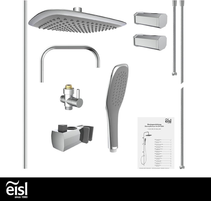 EISL Duschset EASY FRESH, Duschsystem ohne Armatur 2 in 1 mit grosser Regendusche (250 x 200 mm) und