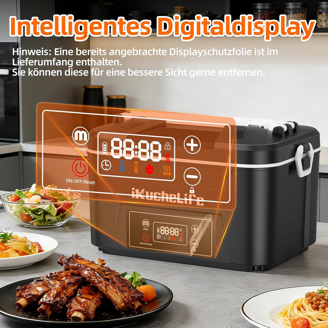 Elektrische Lunchbox Erwachsene mit Akku, 1200ML Beheizbare Lunchbox mit Edelstahlbesteck,Touchscree