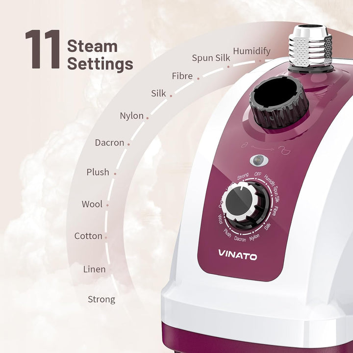 VINATO Steamer Dampfglätter, Vertikaler Dampfbügler mit 1,35-Liter-Wassertank, 11 Dampffunktionen Cl