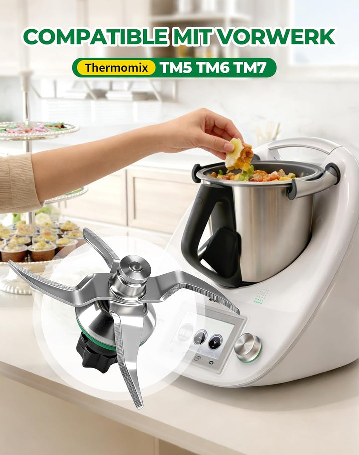 Messer für Vorwerk Thermomix TM5, TM6 und TM7 – Edelstahl Mixmesser & Teigmesser mit Dichtring, pass
