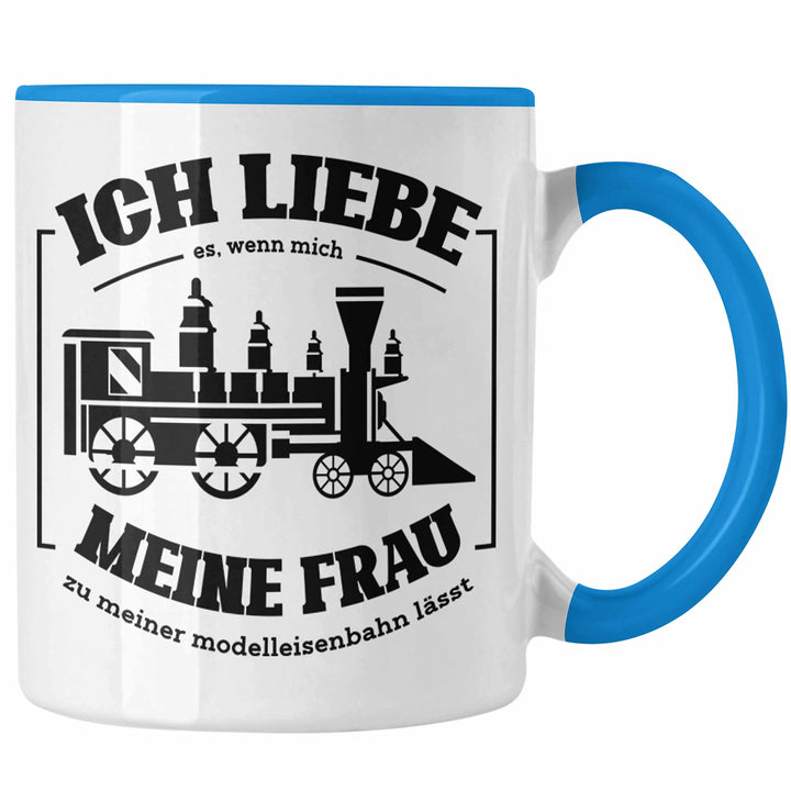 Trendation - Lustige Modelleisenbahn Tasse Geschenk für Eisenbahner (Blau), Blau