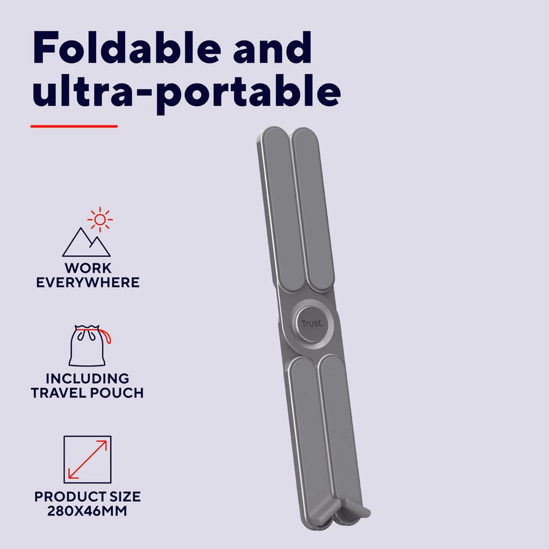 Trust Macy Faltbarer Laptop Ständer 17.3 Zoll, Aluminium Klappbarer Laptop Halter, In 7 Stufen Höhen