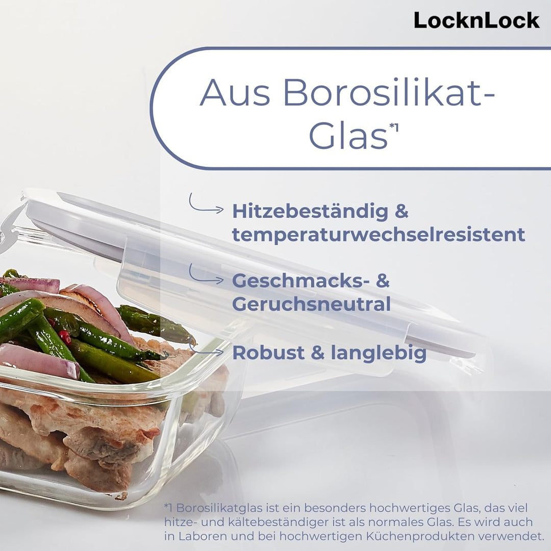 LocknLock OVEN GLASS Frischhaltedosen Glas mit Deckel | 1,0 L | 200 x 152 x 74 mm | Kühlschrank, Gef
