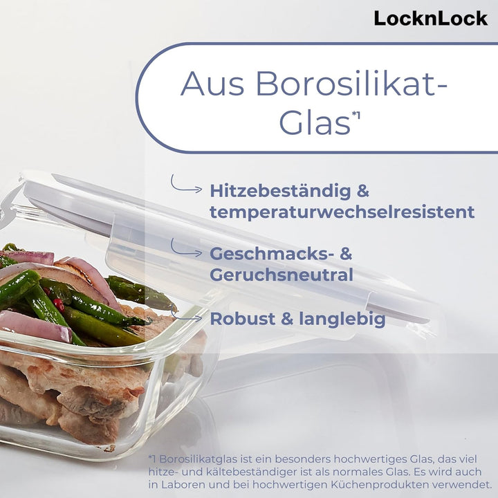 LocknLock OVEN GLASS Frischhaltedosen Glas mit Deckel | 1,0 L | 200 x 152 x 74 mm | Kühlschrank, Gef