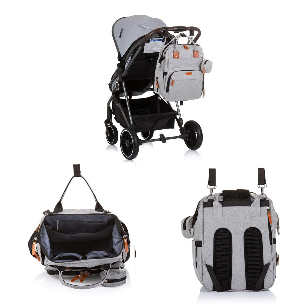 Chipolino Wickeltasche, Kinderwagen Rucksack Reissverschluss Schnullertasche, Farbe:hellgrau, Hellgr