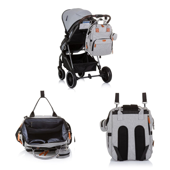 Chipolino Wickeltasche, Kinderwagen Rucksack Reissverschluss Schnullertasche, Farbe:hellgrau, Hellgr