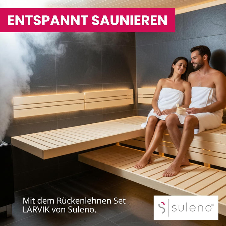 Suleno Sauna Rückenlehnen Set LARVIK, Naturbelassenes Hemlock-Holz, 85 x 21,9 cm, Ast-, harz- & spli
