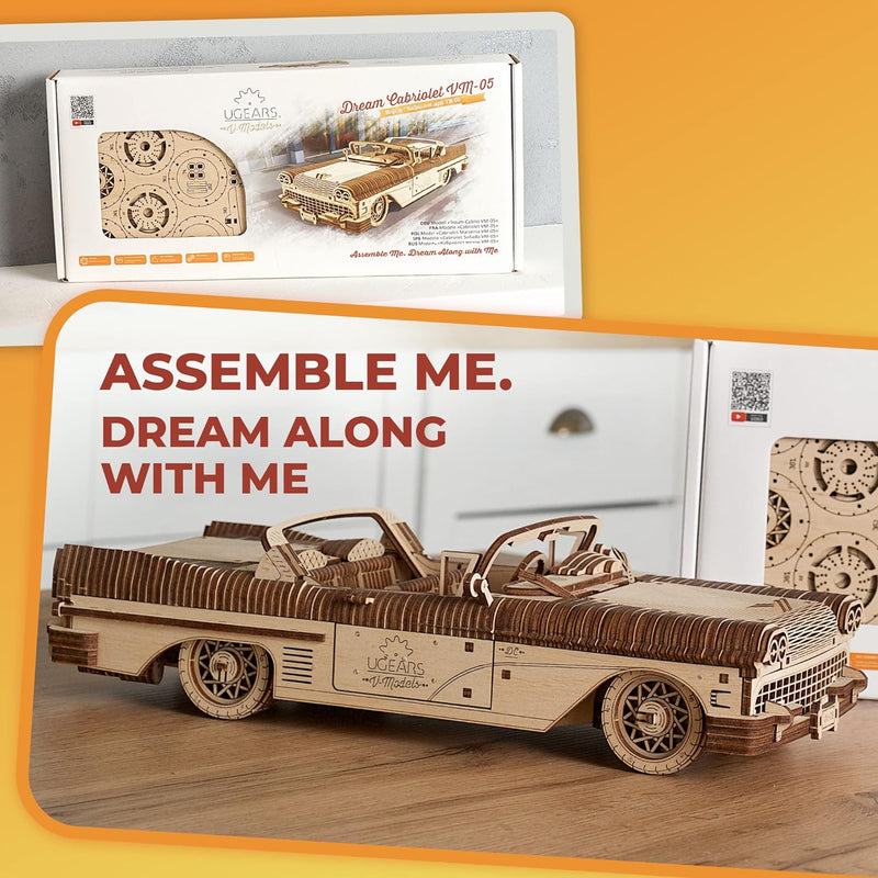 UGEARS Dream Cabriolet – Vatertagsgeschenk, 3D-Puzzles für Erwachsene, mechanische Modelle, Holzpuzz