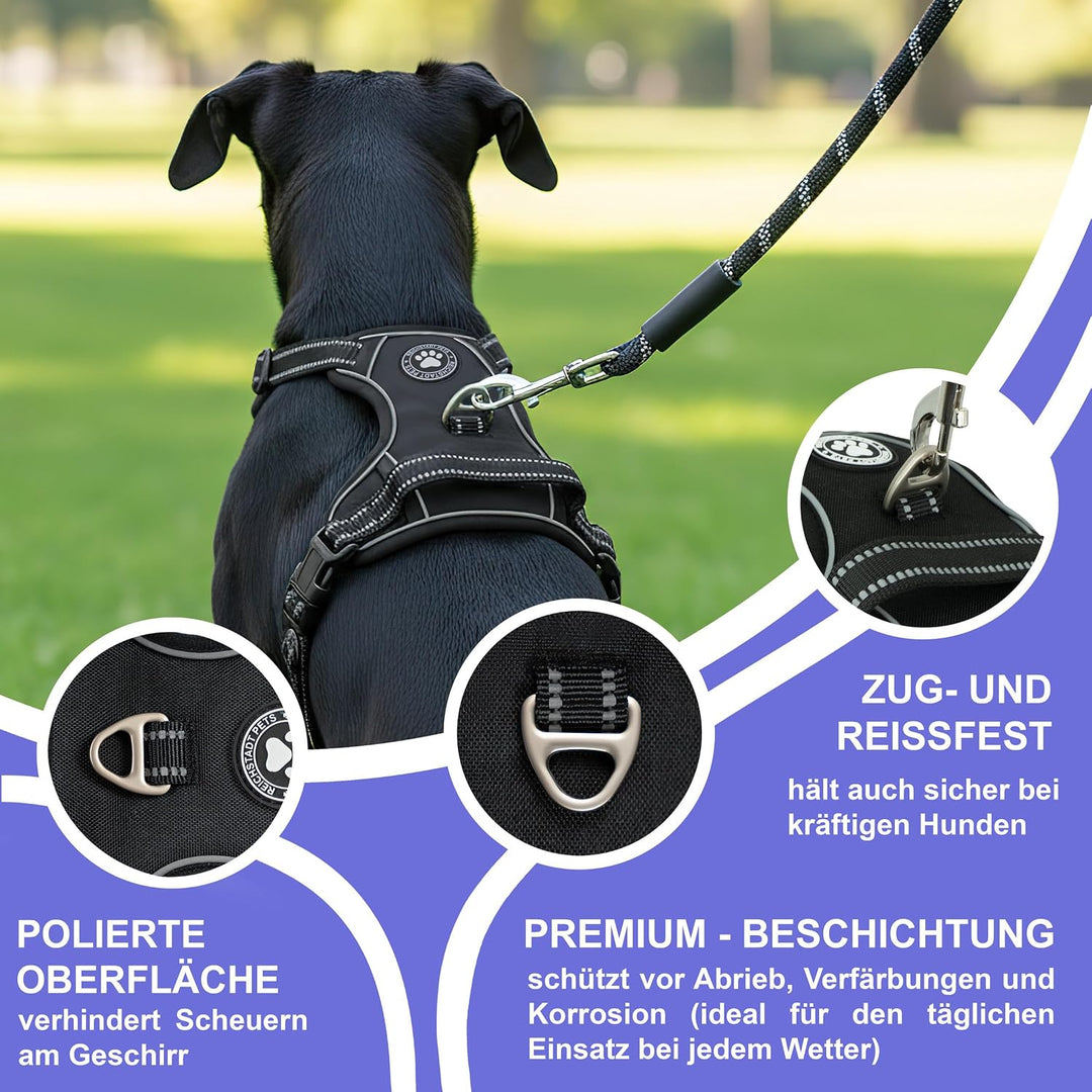 Reichstadt Pets Hundegeschirr Mini Hunde 25RSP083 Black XS | Verstellbares No-Pull Geschirr mit Grif