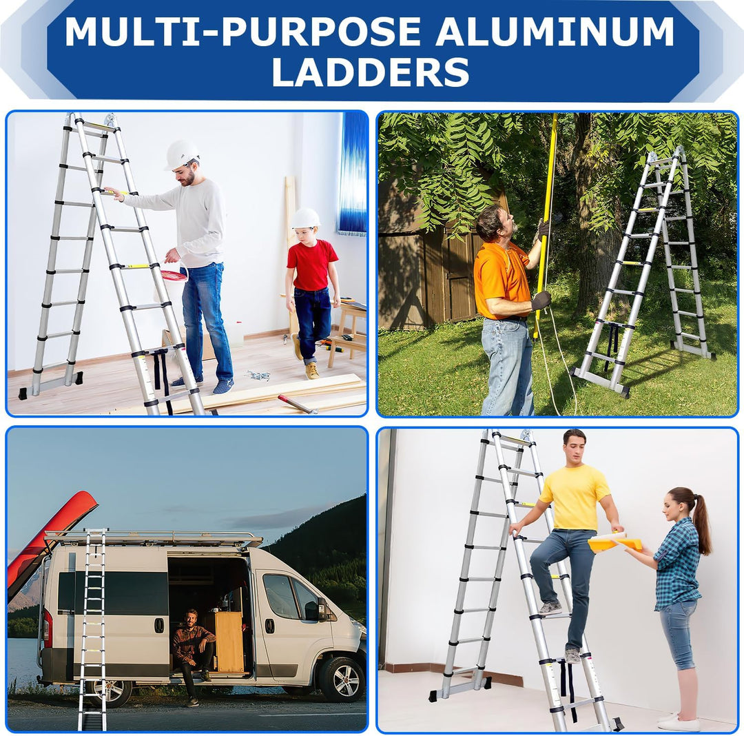 Fiqops 3,8M (1.9+1.9) Teleskopleiter Klappleiter Alu Multifunktionsleiter, Mehrzweckleiter Tragbar A