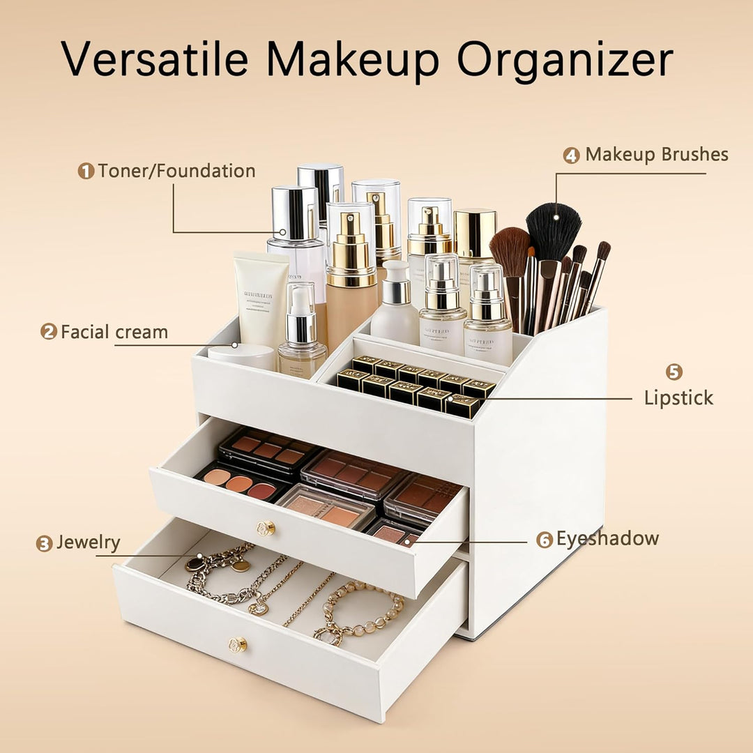 Homeanda Make-up-Organizer aus Kunstleder mit 2 Schubladen – Schreibtisch-Organizer für Kosmetik, Li