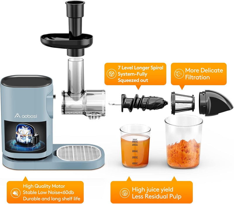 Aobosi Slow Juicer Entsafter Gemüse und Obst Profi Entsafter mit Ruhiger Motor & Umkehrfunktion & Sa